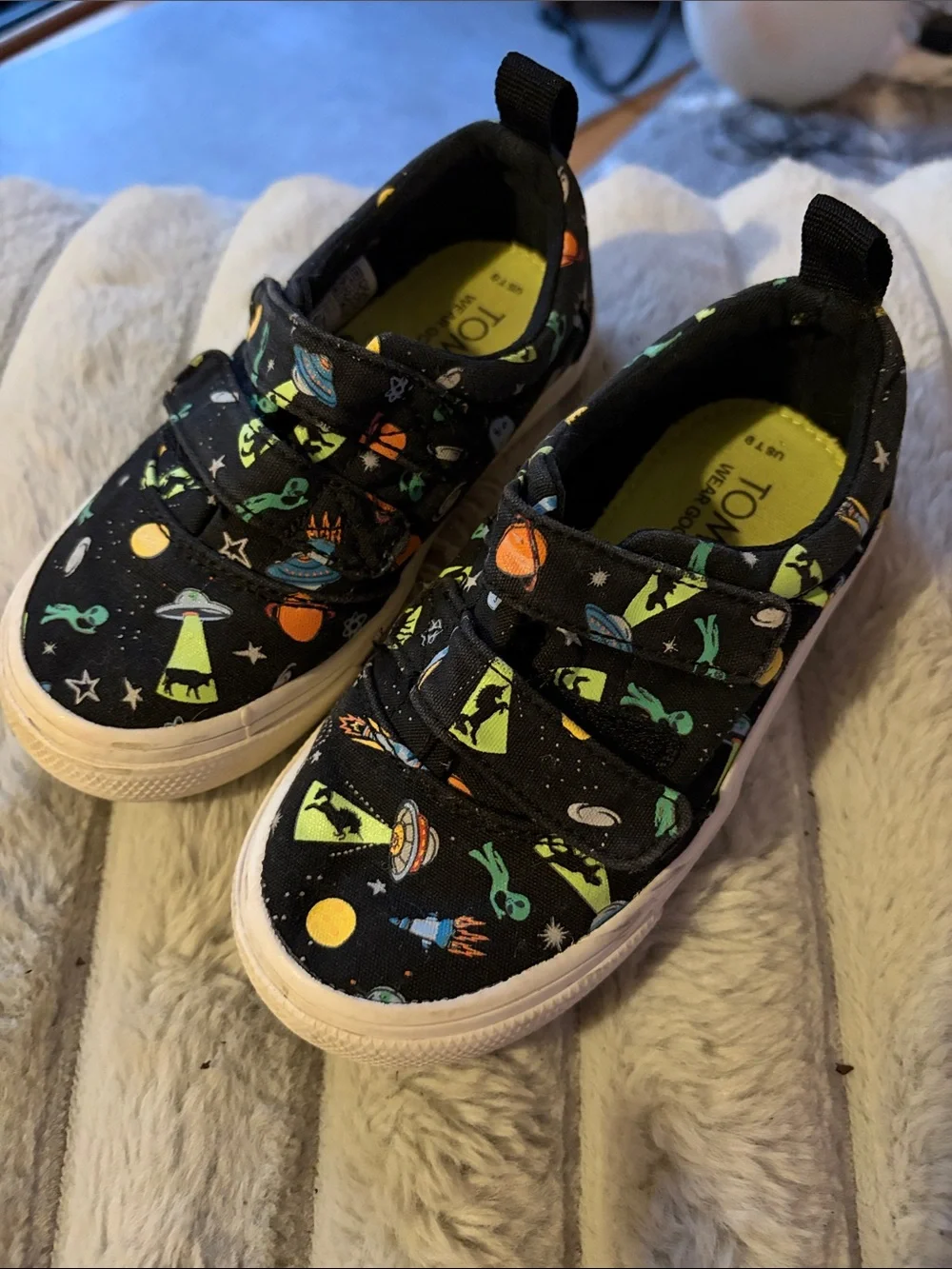 Kids Toms Space Print Velcro Sneakers - Black/Green - 9